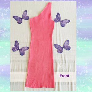 Hot Pink Ribbed One Shoulder Dress-Size Medium